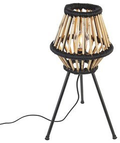 Landelijke tripod tafellamp bamboe met zwart - EvalinOosters E27 rond Binnenverlichting Lamp