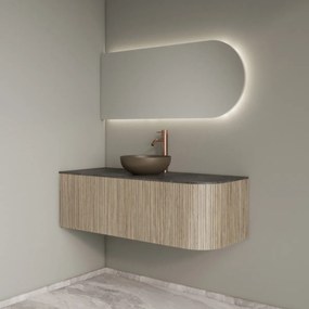 Gliss Design Alluro badmeubel ribbelfront met ronding rechts 120cm corn silk en zwart leisteen toppaneel