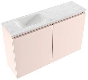 Mondiaz Ture DLux toiletmeubel 80cm rosee met wastafel opalo links met kraangat