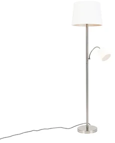 Klassieke vloerlamp staal met witte kap en leeslampje - Retro Klassiek / Antiek E27 Binnenverlichting Lamp