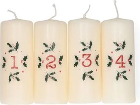 Adventskaarsen met hulst, set van 4, Ø4 x 10 cm