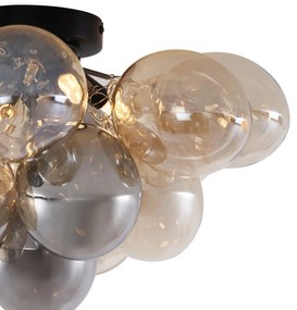 Design plafondlamp zwart met amber en smoke glas 4-lichts - Uvas Design G9 bol / globe / rond Binnenverlichting Lamp