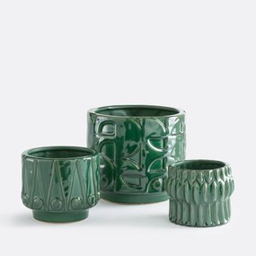 Bloempot van reliëfkeramiek, diameter 13,5 cm, KYRIA