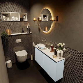 Mondiaz Fowy toiletmeubel 100cm clay met lichtgrijze waskom links zonder kraangat