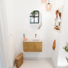 Mondiaz Joya DLux 70cm toiletmeubel ronding links oak met wastafel faye rechts zonder kraangat frappe