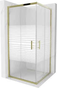 Mexen Rio vierkante douchecabine 90 x 90 cm, witte strepen, goud - 860-090-090-50-20