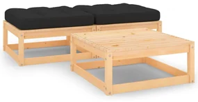 vidaXL 3-delige Loungeset met kussens massief grenenhout