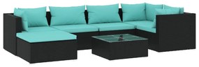 vidaXL 7-delige Loungeset met kussens poly rattan zwart