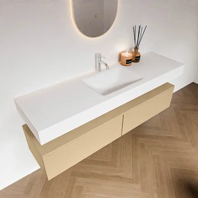 Zaro Alan badmeubel 160cm sand 2 lades met vrijhangende wastafel cloud midden 1 kraangat talc