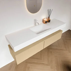 Zaro Alan badmeubel 160cm sand 2 lades met vrijhangende wastafel cloud midden 1 kraangat talc