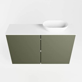 Mondiaz Fowy toiletmeubel 80cm army met witte waskom rechts zonder kraangat