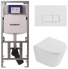 QeramiQ Dely Toiletset - 36.3x51.7cm - diepspoel - rimless - Geberit UP320 burda inbouwreservoir - softclose toilet zitting 35 mm - glans witte bedieningsplaat - rechthoekige knoppen - mat wit SW1026254/SW1000767/0701131/SW706187