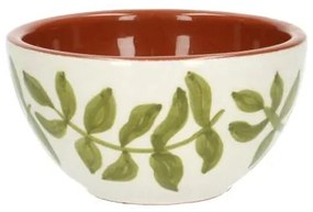 Kom, terracotta, groen blad, 9,5 X 5 cm