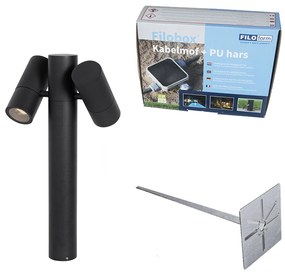 Buitenlamp zwart met grondpin en kabelmof 50cm 2-lichts IP44 - Duo Deluxe