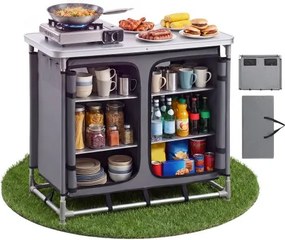 VEVOR opvouwbare campingkeuken, draagbare campingkast met 6 planken, draagtas en MDF-tafelblad, draagvermogen tot 50 kg, keukenstation voor picknicks, barbecues, feesten, kamperen en camperreizen.