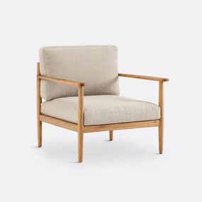 Vintage eiken fauteuil, katoen en linnen, Malora