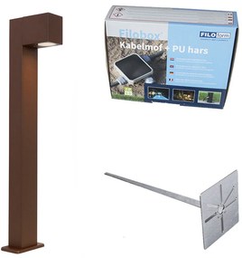 Buitenlamp roestbruin met grondpin en kabelmof 65cm IP44 - Baleno