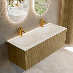 Mondiaz Kurve-dlux 120cm badmeubel dusk met 1 lade en wastafel leaf dubbel 2 kraangaten opalo