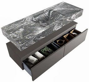 Mondiaz Alan DLux badmeubel 130cm dark grey 2 lades met wastafel lava midden zonder kraangat