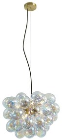 Art Deco hanglamp goud met regenboog glas 50cm 8-lichts - Uvas Art Deco G9 bol / globe / rond Binnenverlichting Lamp
