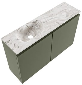 Mondiaz Ture DLux toiletmeubel 80cm army met wastafel glace links met kraangat