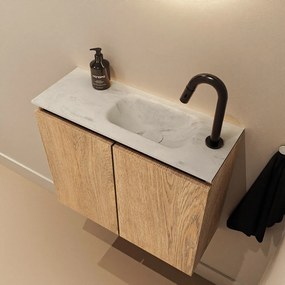 Mondiaz Ture DLux toiletmeubel 60cm washed oak met wastafel opalo rechts met kraangat