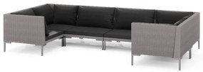 vidaXL 6-delige Loungeset met kussens poly rattan donkergrijs