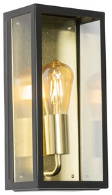 Industriële buiten wandlamp zwart met goud IP44 - Rotterdam Industriele / Industrie / Industrial E27 IP44 Buitenverlichting