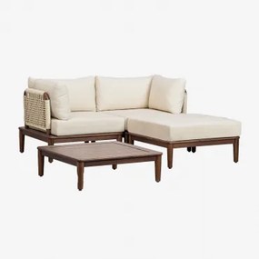 Tuinset Met Modulaire 2-delige Bank Met 2 Hoekfauteuils, Salontafel En Poef In Acacia Giulia Beige – Crème - Sklum