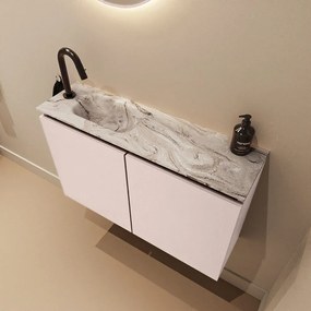 Mondiaz Ture DLux toiletmeubel 80cm rosee met wastafel glace links met kraangat