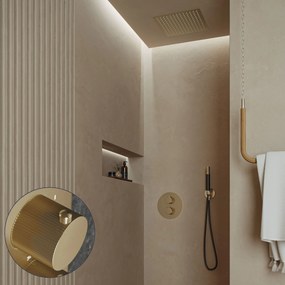 Saniclear Cube Stripes Pro inbouw regendouche rond met inbouw douchekop 30x30cm en staafhanddouche geborsteld messing - mat goud
