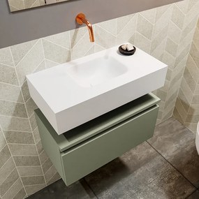 Mondiaz Andor toiletmeubel 60cm army met witte wastafel midden zonder kraangat