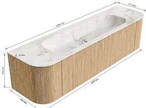 Mondiaz Kurve-dlux 170cm badmeubel ronding links/rechts oak met 1 lade en 2 deuren en wastafel big large midden 2 kraangaten lava