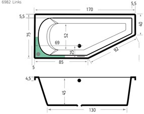 Xenz Lagoon Compact badkuip links 170x75x45cm antraciet