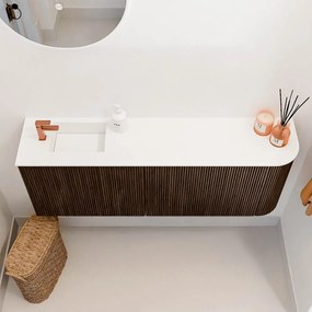 Mondiaz Joya 110cm toiletmeubel ronding rechts walnut met wastafel faye links 1 kraangat talc