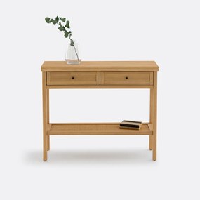 Console met dubbel plateau massief dennenhout en vlechtwerk Gabin