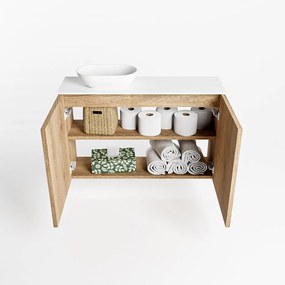 Mondiaz Fowy toiletmeubel 80cm washed oak met witte waskom links zonder kraangat