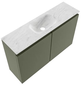 Mondiaz Ture DLux toiletmeubel 80cm army met wastafel opalo midden met kraangat