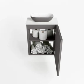 Mondiaz Fowy toiletmeubel 40cm dark grey met antraciete waskom midden zonder kraangat