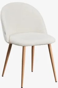 Kana Gestoffeerde Eetkamerstoel En Staal Natuurlijk Hout & Bouclé Wit & Bouclé - Sklum