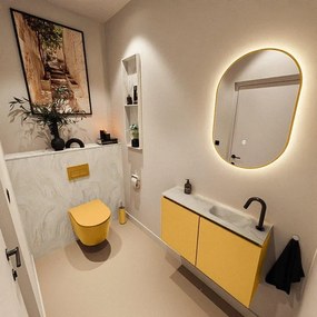 MONDIAZ TURE-DLUX 80cm toiletmeubel Ocher. EDEN wastafel Ostra positie rechts. Met 1 kraangat. TUREDX80OCHR1OST