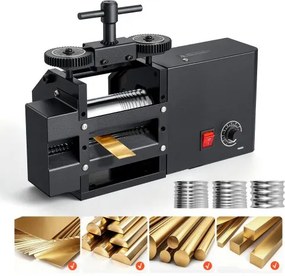 VEVOR elektrische sieradenwalsmachine 60 mm 4-in-1 rond, plat, vierkant en halfrond, gereedschap voor doe-het-zelf sieradenmakers, instelbare dikte 0,03–7 mm, voor het persen van kneedbare metalen zoals goud, zilver en koper.