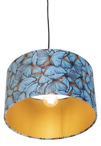 Stoffen Hanglamp met velours kap vlinders met goud 35 cm - Combi Klassiek / Antiek E27 cilinder / rond rond Binnenverlichting Lamp