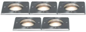 Buitenlamp Set van 5 Grondspots staal IP65 - Basic Square Modern GU10 IP65 Buitenverlichting vierkant