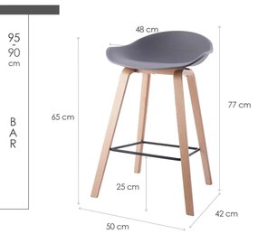 House of Rebels Barkruk - Romeo - 65 cm - Grijs - Hout - House of Rebels