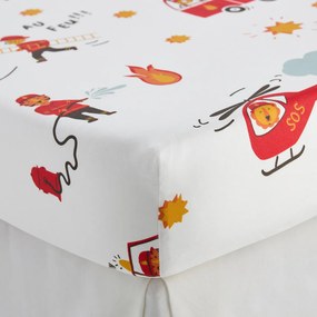 Hoeslaken voor kinderen, 30% gerecycled katoen, brandweerman opdruk, kap van 25 cm, BRANDWEERMAN SAM