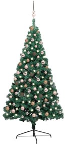 vidaXL Kunstkerstboom met LED's en kerstballen half 180 cm groen