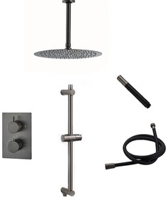 Saniclear Iron Pro inbouw regendouche met plafondarm, 30cm hoofddouche en glijstang verouderd ijzer - gunmetal