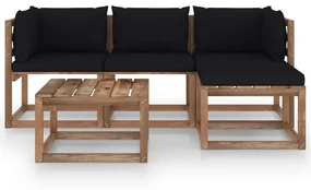 vidaXL 5-delige Loungeset met zwarte kussens