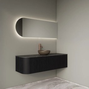 Gliss Design Alluro badmeubel ribbelfront met ronding links 140cm black en zwart leisteen toppaneel